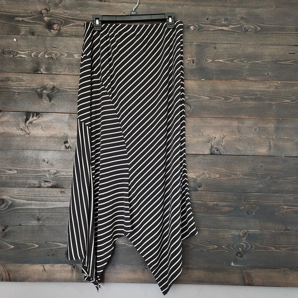 Chicos Easywear Striped Handkerchief Hem Maxi Skirt Black White Size 1 M 8